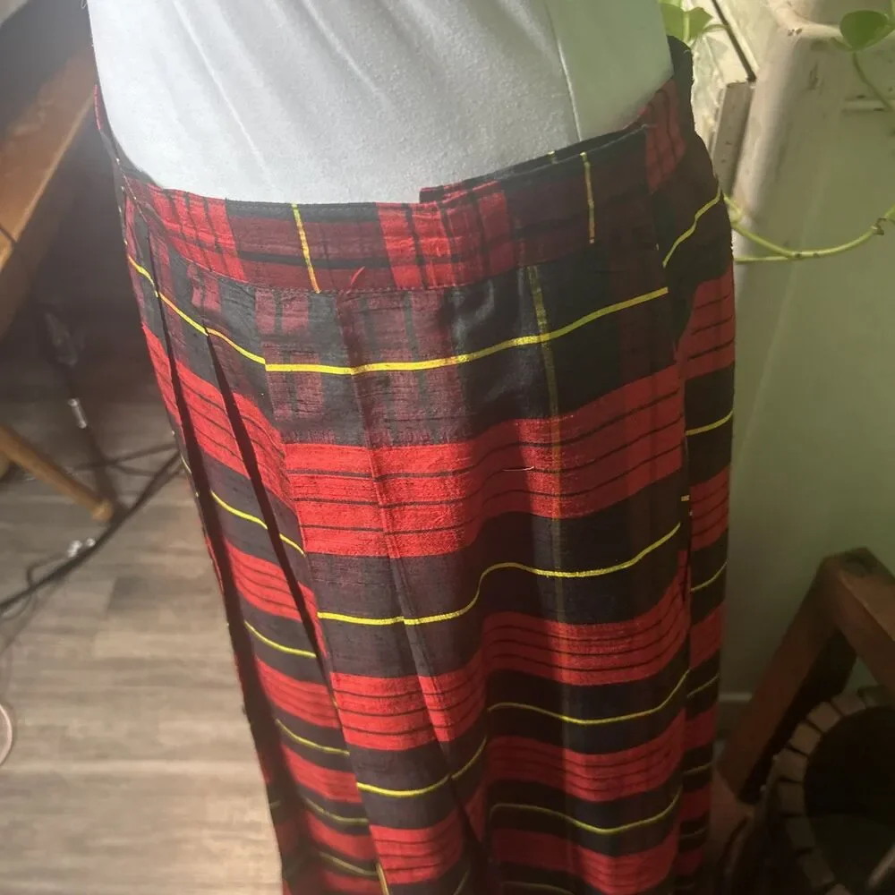 Vintage Tartan Plaid Maxi Raw Silk Texture Skirt Size 14 Holiday Formal Preppy